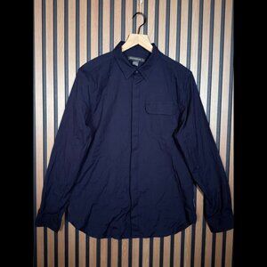 New French Connection Shirt Medium Mens Black Long Sleeve Solid Marine